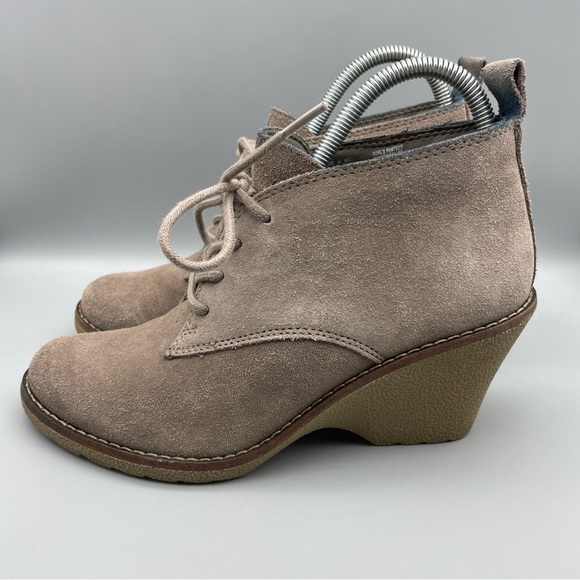 Sonoma Shoes - Sonoma Nadine Ankle Boots Women’s Size 8 M Taupe Suede Lace Up Wedge Heel‎